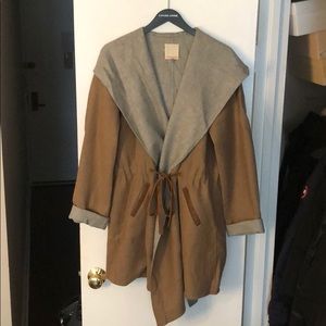 Rebecca Taylor Hooded Coat w/ Leather Details